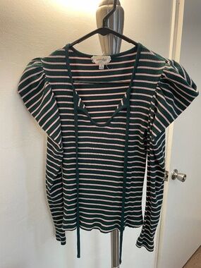 Green striped long sleeve top